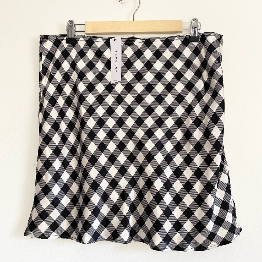 NWT Topshop Plaid Gingham Satin Skirt Size 12